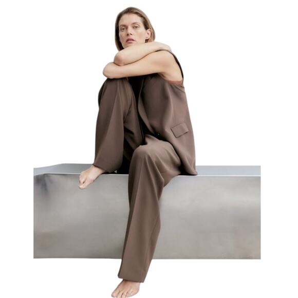 Zara Wide Leg Pants With Darts Minimalist Quiet Luxury Oversized Slacks NEW - Picture 5 of 12